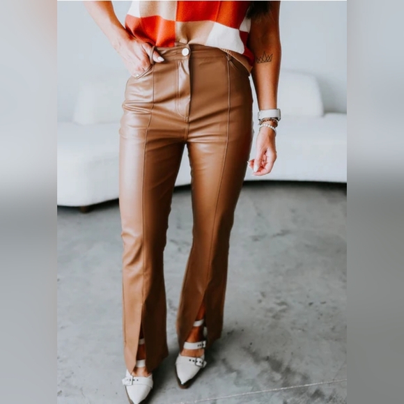 NWT Reina Faux Leather Pants | Mulla | coffee tan Msrp: $72 - Picture 6 of 9